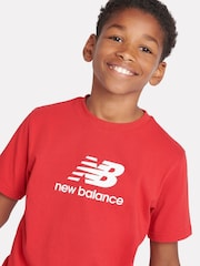 New Balance Red crome Kids Jersey Stacked 100% Cotton Logo T-Shirt - Image 3 of 6
