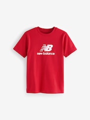 New Balance Red crome Kids Jersey Stacked 100% Cotton Logo T-Shirt - Image 4 of 6