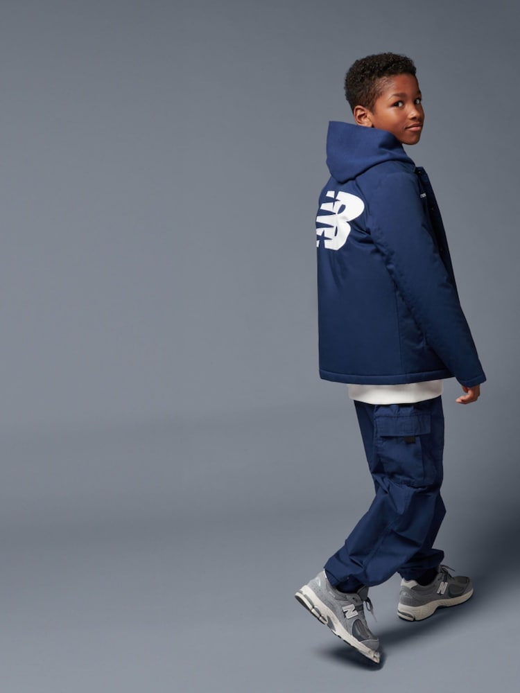 New Balance Blue Boys 100% Cotton Premium Parachute Trousers - Image 2 of 3