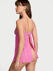Victoria's Secret New Peony Pink Lace Top Pleated Babydoll Set - Image 2 of 3