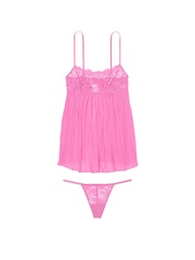 Victoria's Secret New Peony Pink Lace Top Pleated Babydoll Set - Image 3 of 3