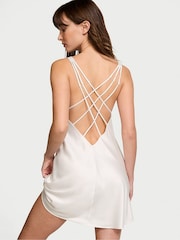 Victoria's Secret White Shine Strappy Back Satin Slip Dress - Image 1 of 3