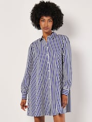 Apricot Blue Stripe Swing Shirt 100% Cotton Dress - Image 1 of 5