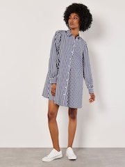 Apricot Blue Stripe Swing Shirt 100% Cotton Dress - Image 2 of 5