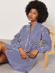 Apricot Blue Stripe Swing Shirt 100% Cotton Dress - Image 5 of 5