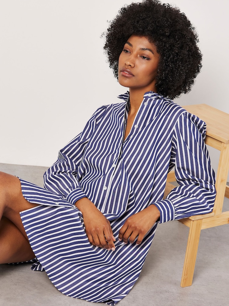 Apricot Blue Stripe Swing Shirt 100% Cotton Dress - Image 5 of 5