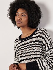 Apricot Black Striped Pointelle Boxy Jumper - Image 1 of 2