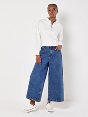 Apricot Cream Zip Collar Cropped Sweatshirt - Image 2 of 4