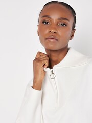 Apricot Cream Zip Collar Cropped Sweatshirt - Image 3 of 4