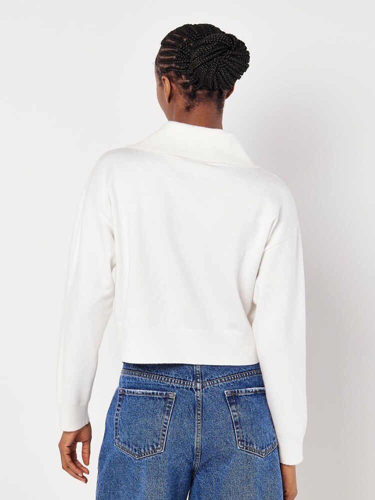 Apricot Cream Zip Collar Cropped Sweatshirt - Image 4 of 4