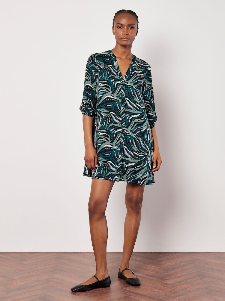 Apricot Green Lines And Dots Swing Shirt Dress - Image 1 of 5