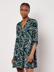 Apricot Green Lines And Dots Swing Shirt Dress - Image 2 of 5
