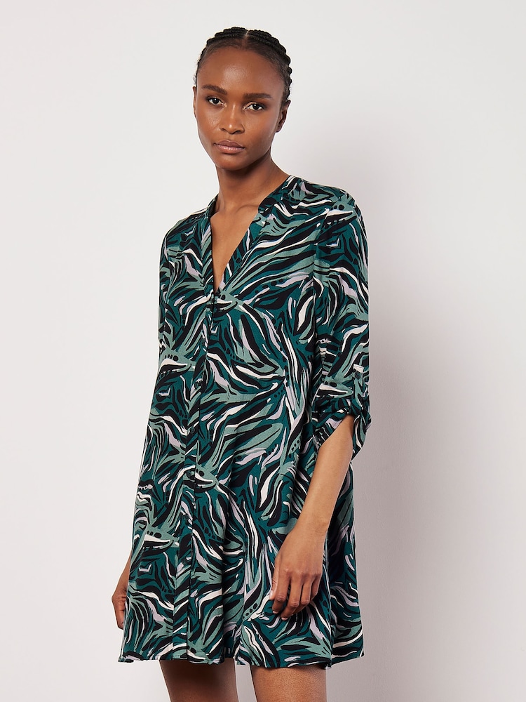Apricot Green Lines And Dots Swing Shirt Dress - Image 2 of 5