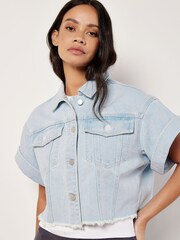 Apricot Blue Turn Up Crop Denim Jacket - Image 1 of 5