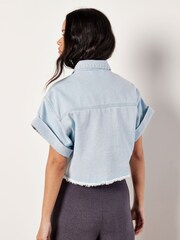 Apricot Blue Turn Up Crop Denim Jacket - Image 4 of 5