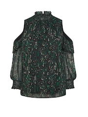 Yours Curve Green London Cold Shoulder Shirred Detail Blouse - Image 4 of 4
