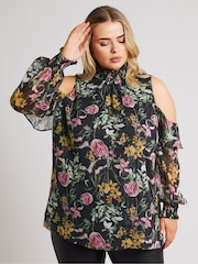 Блузка с вырезами на плечах и сборками Yours Curve London - Image 1 of 5