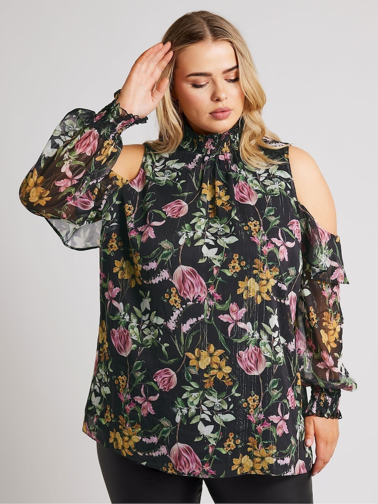 Yours Curve – London, Bluse mit Cold-Shoulder-Details und gerafftem Detail - Bild 1 von 5 Yours Curve – London, Bluse mit Cold-Shoulder-Details und gerafftem Detail - Bild 1 von 5