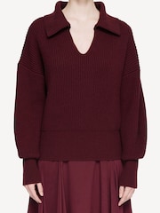 Joseph Red Open Collar Merino Wool Jumper - Image 3 of 8