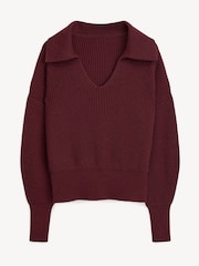 Joseph Red Open Collar Merino Wool Jumper - Image 8 of 8