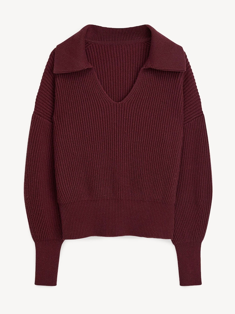 Joseph Red Open Collar Merino Wool Jumper - Image 8 of 8