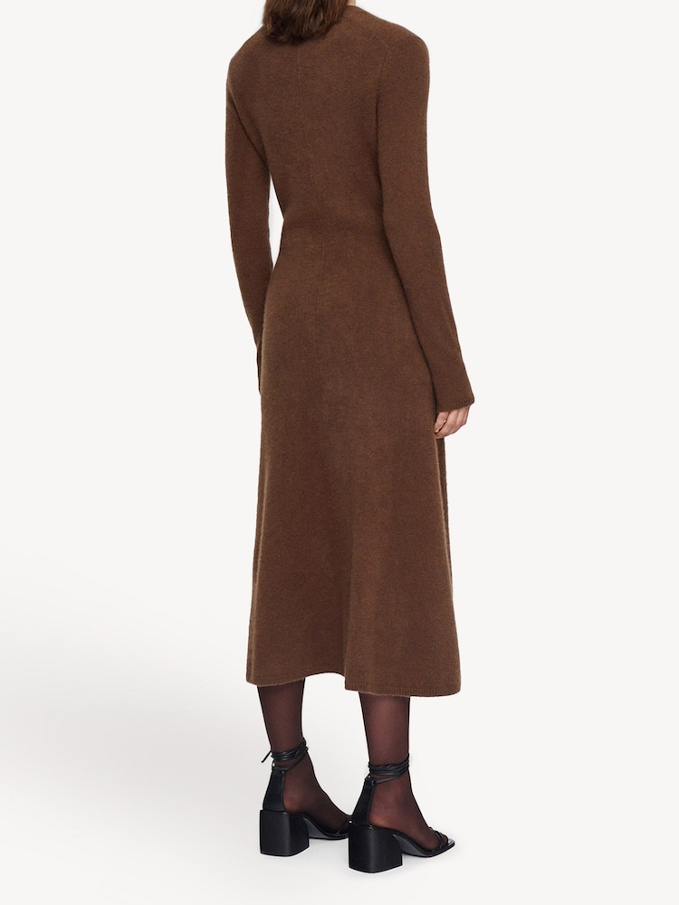 Joseph Brown Brushed Cashmere Midi Dress - Image 2 of 5
