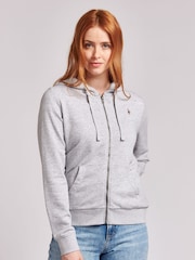 من U.S. Polo Assn. رمادي - هودي بسحاب كامل للنساء - صورة 1 من 7
