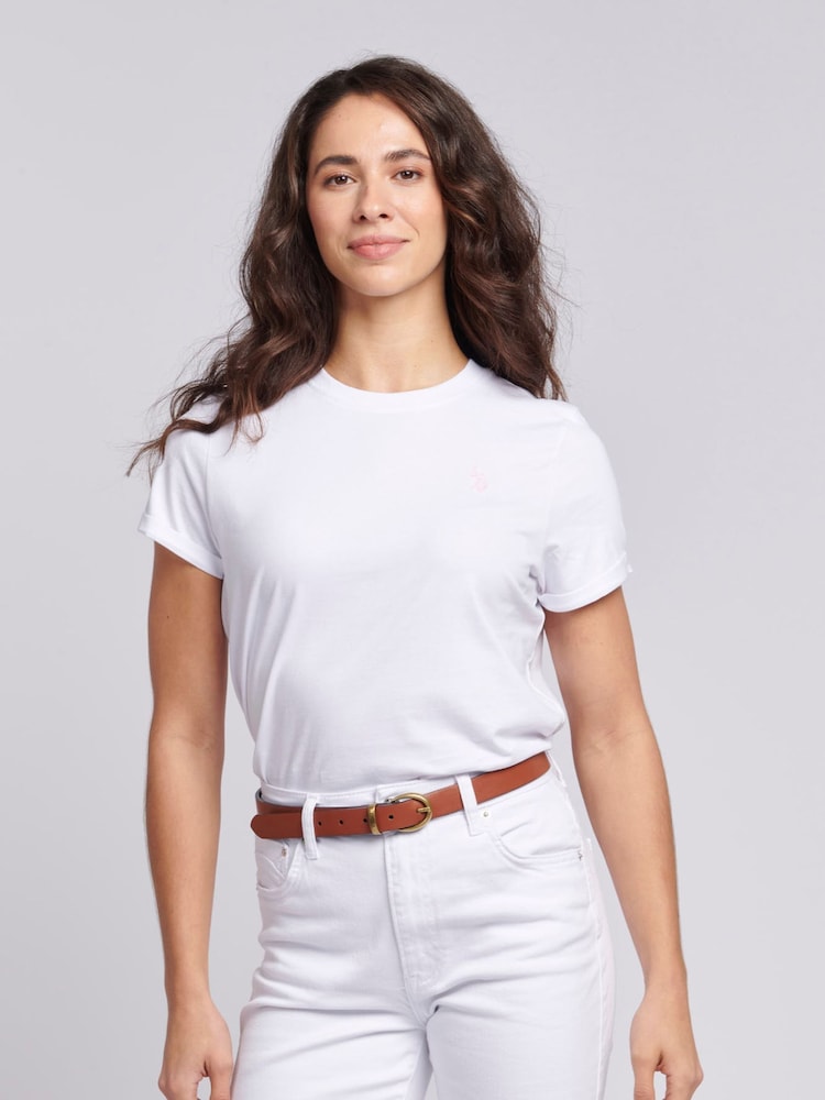 Белый - US Polo Assn. Женская футболка из 100% хлопка с круглым вырезом и двумя лошадками - Изображение 1 из 4