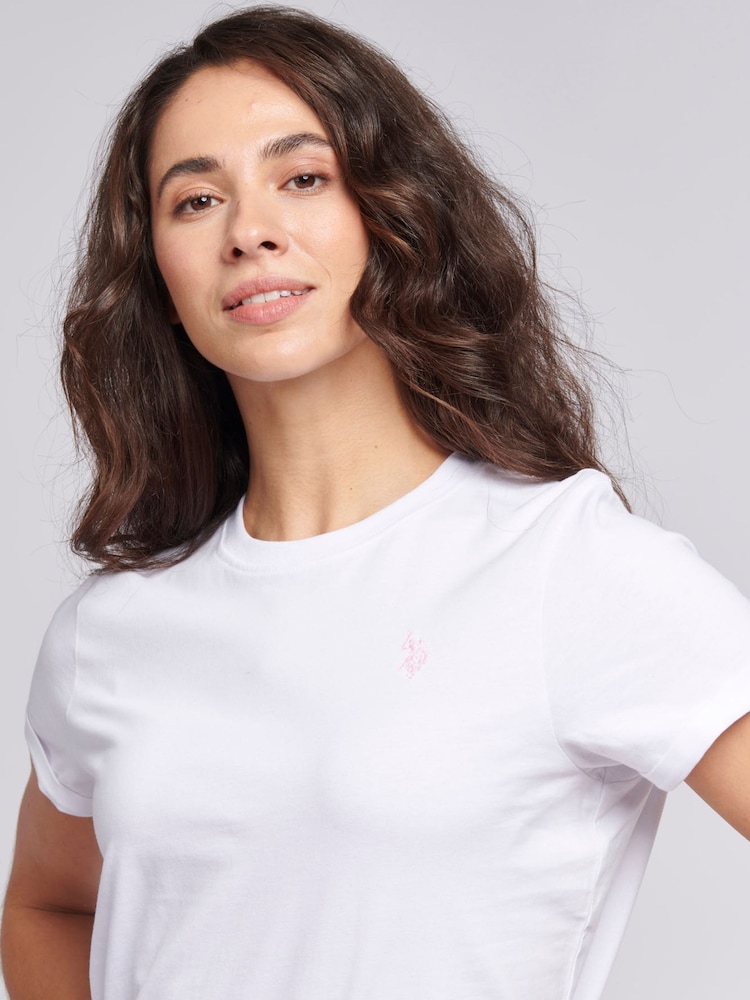 Белый - US Polo Assn. Женская футболка из 100% хлопка с круглым вырезом и двумя лошадками - Изображение 4 из 4