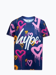 Hype. Girls Blue Peach Heart Print Drips 100% Cotton T-Shirt - Image 1 of 2