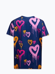 Hype. Girls Blue Peach Heart Print Drips 100% Cotton T-Shirt - Image 2 of 2