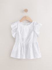 White Frill Sleeves Schiffli 100% Cotton Blouses - Image 1 of 1
