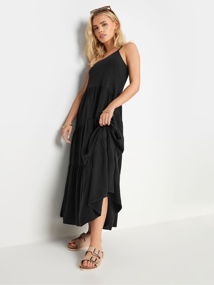 PixieGirl Petite Black Asymmetric Tiered Maxi Dress - Image 1 of 5