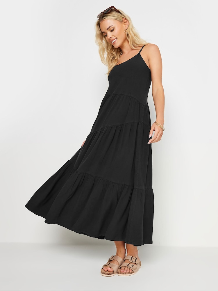 PixieGirl Petite Black Asymmetric Tiered Maxi Dress - Image 2 of 5