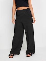 PixieGirl Petite Black Bonded Wide Leg 100% Cotton Trousers - Image 2 of 5