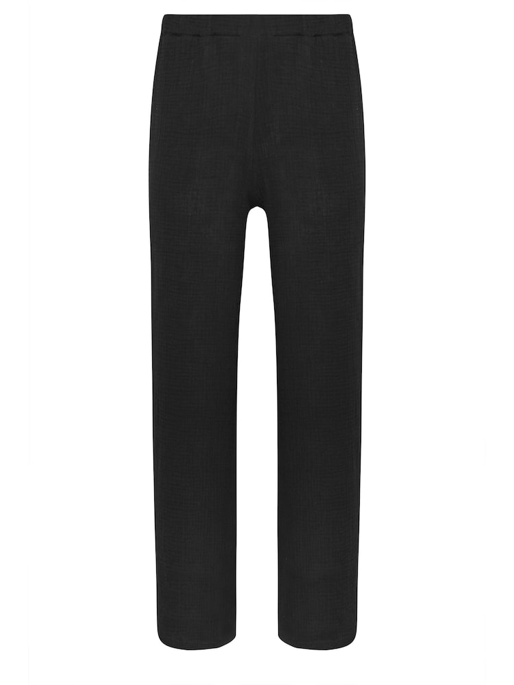 PixieGirl Petite Black Bonded Wide Leg 100% Cotton Trousers - Image 5 of 5