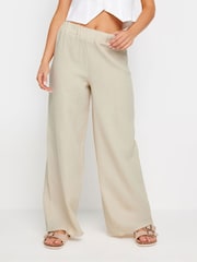 PixieGirl Petite Natural Bonded Wide Leg 100% Cotton Trousers - Image 2 of 5