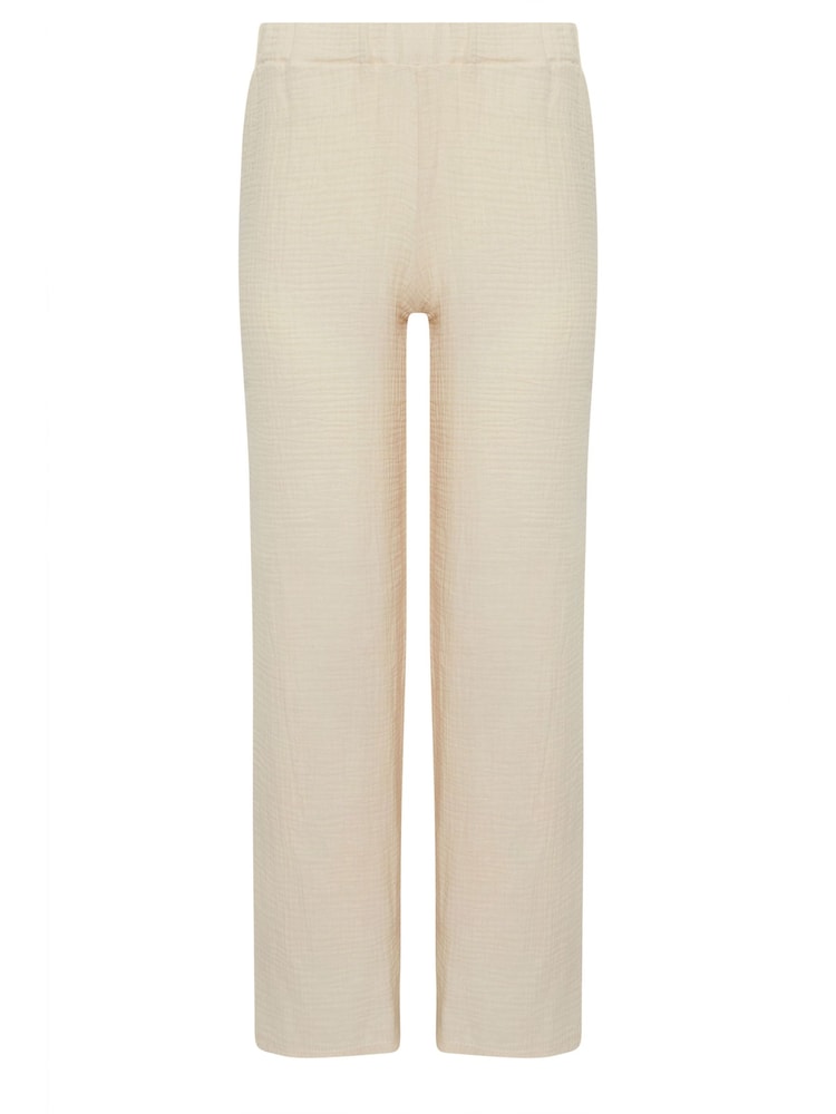 PixieGirl Petite Natural Bonded Wide Leg 100% Cotton Trousers - Image 5 of 5