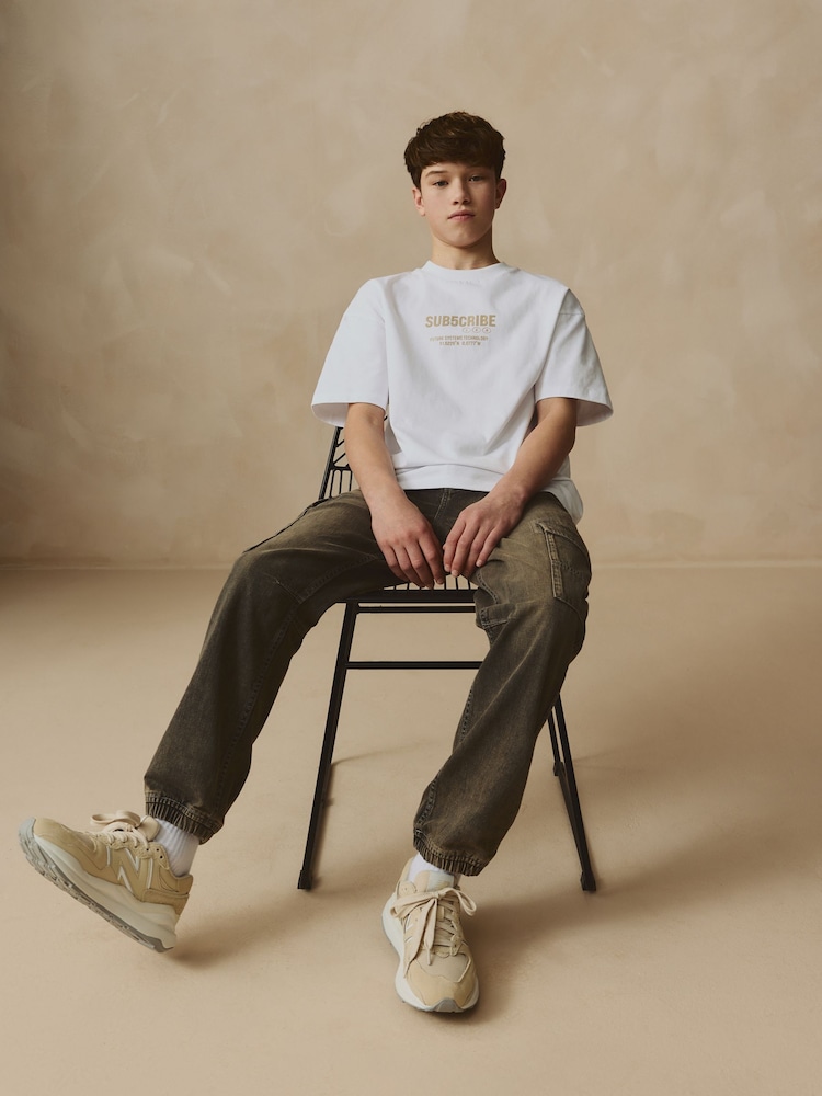 Grey 100% Cotton Cuffed Denim Cargo Jeans (3-16yrs) - Image 2 of 8