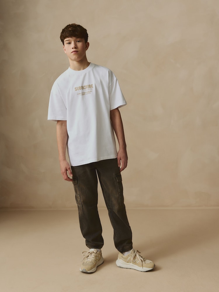 Grey 100% Cotton Cuffed Denim Cargo Jeans (3-16yrs) - Image 4 of 8