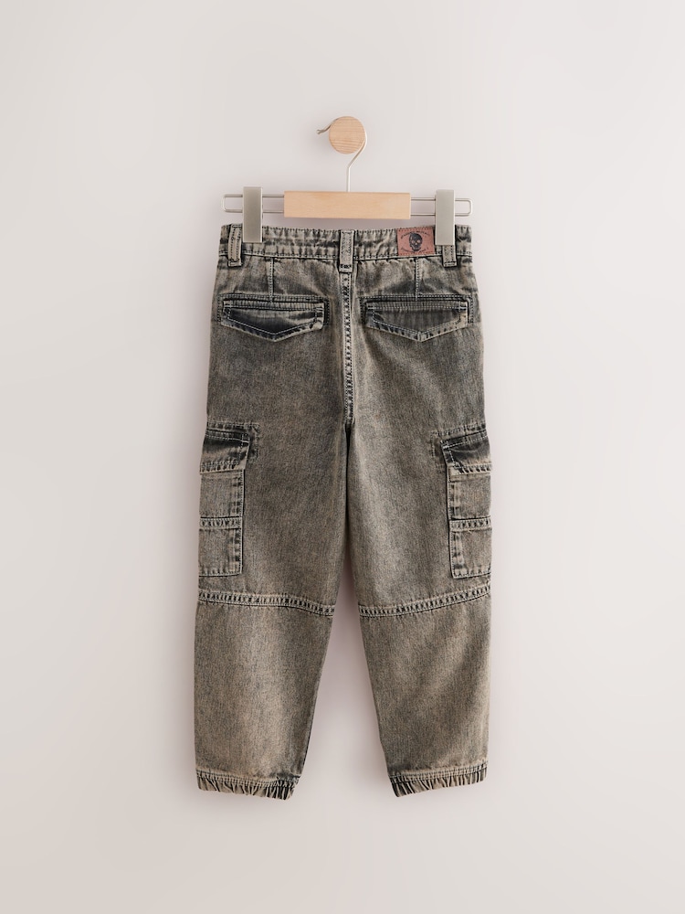 Grey 100% Cotton Cuffed Denim Cargo Jeans (3-16yrs) - Image 6 of 8