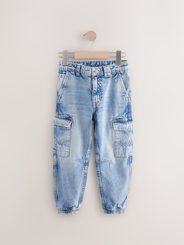Vintage Blue 100% Cotton Cuffed Denim Cargo Jeans (3-16yrs) - Image 1 of 4