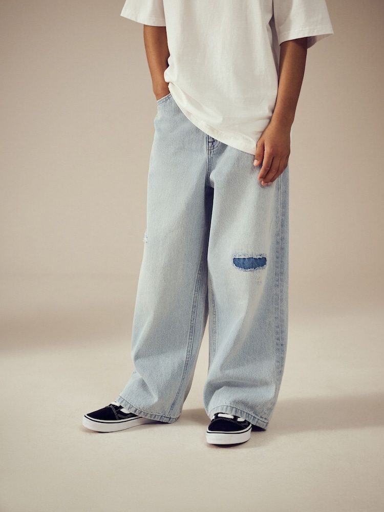 Bleach Distressed Super-wide Fit Authentic 100% Cotton Jeans (3-16yrs) - Image 1 of 9