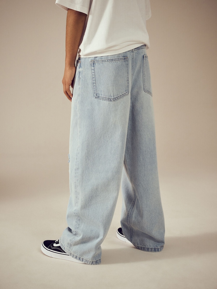 Bleach Distressed Super-wide Fit Authentic 100% Cotton Jeans (3-16yrs) - Image 2 of 9