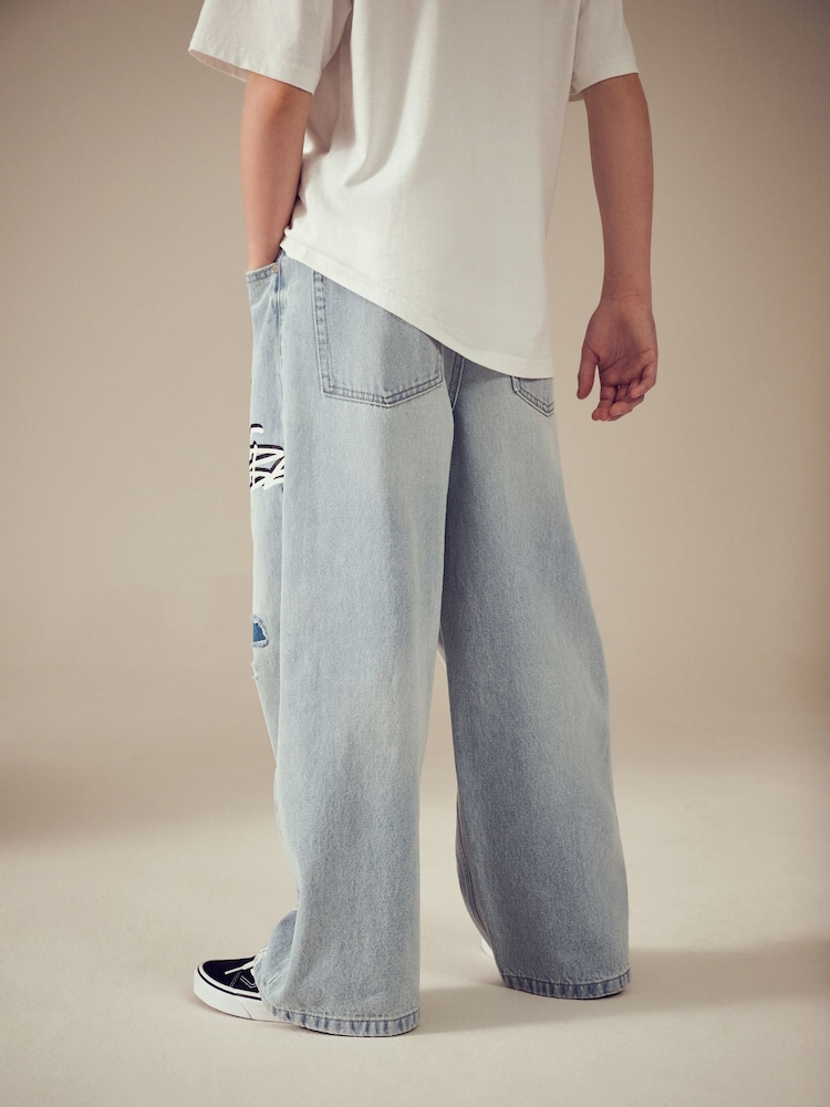 Bleach Distressed Super-wide Fit 100% Cotton Graffiti Denim Jeans (3-16yrs) - Image 2 of 8
