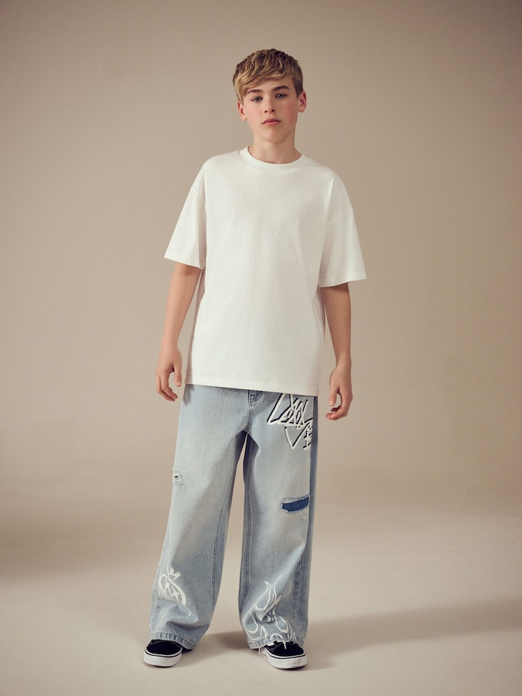 Bleach Distressed Super-wide Fit 100% Cotton Graffiti Denim Jeans (3-16yrs) - Image 3 of 8