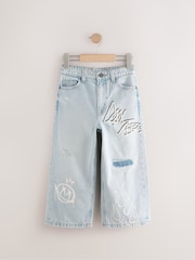 Bleach Distressed Super-wide Fit 100% Cotton Graffiti Denim Jeans (3-16yrs) - Image 6 of 8