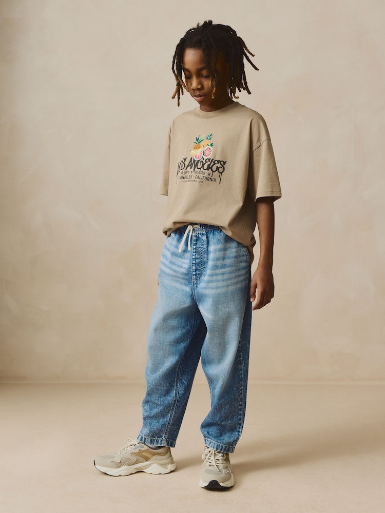 Mid Blue 100% Cotton Lightweight Pull On Jeans (3-16yrs) - Image 1 of 8