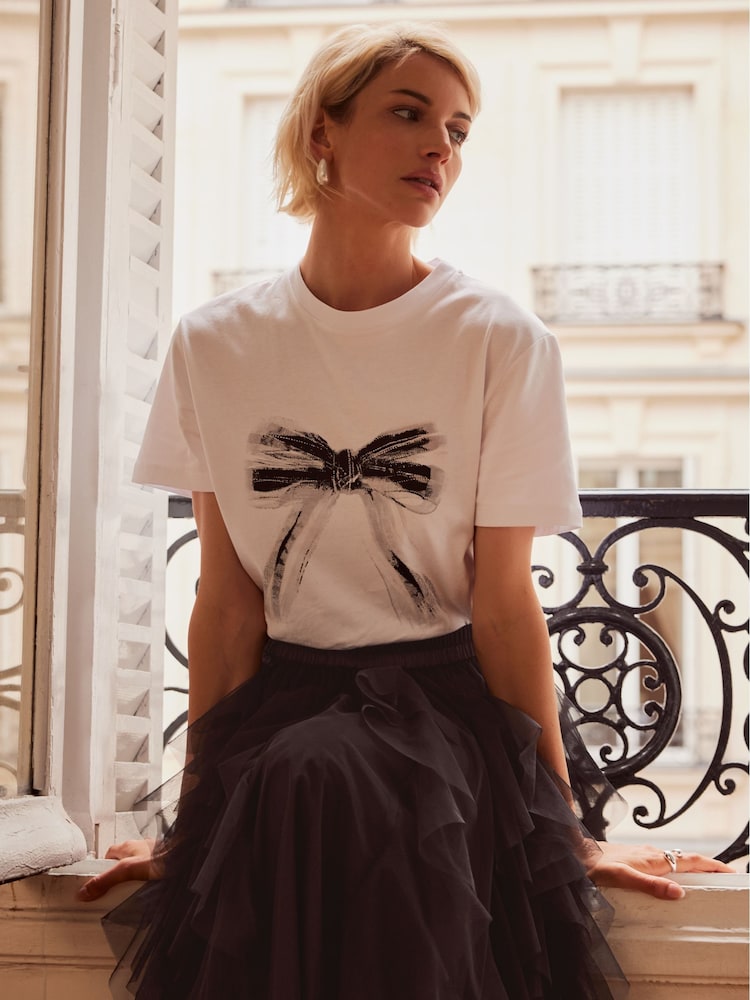 Mint Velvet White Bow Motif T-Shirt - Image 1 of 4