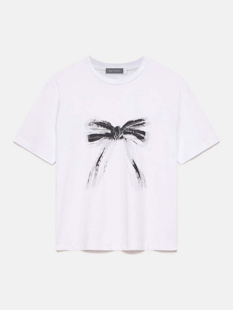 Mint Velvet White Bow Motif T-Shirt - Image 3 of 4